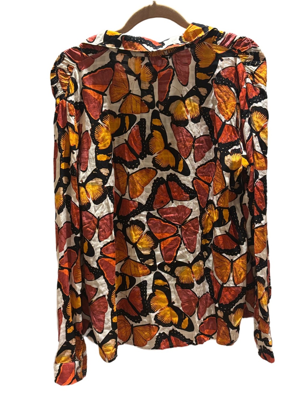 Jane + Delancey Butterfly Print Button Down Blouse Boho Medium, Fall Colors - Picture 3 of 5
